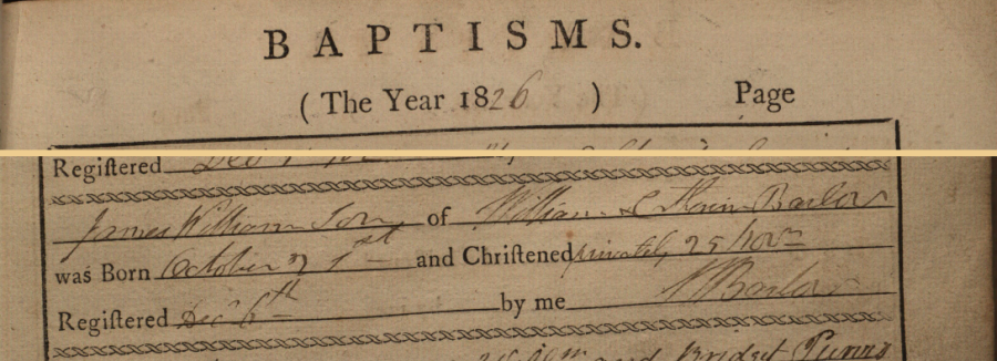Baptism record of James William Barlow